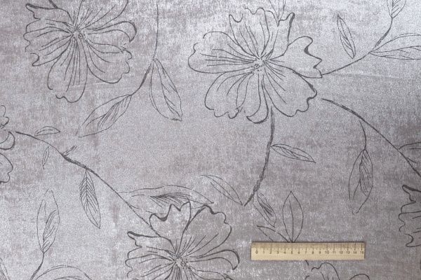 Шелк "Шиммер" жаккард/цветы на сером 4028-PY/C#1