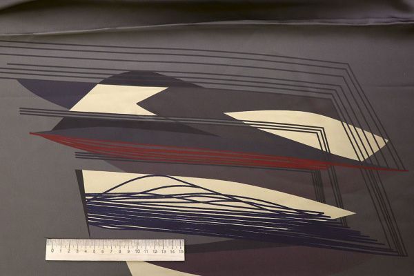 Шелк "Джулия" принт/полосы желто-красно-синие на сером 4026-PY/D#2/C#1