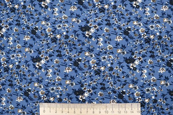 Штапель принт/цветы коричневые на синем 4203-PY/D#5/C#5