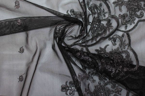 Сетка с вышивкой/черный 1617/C#Black