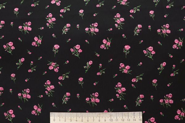 Шелк сатин принт/цветы розово-зеленые на черном 4104-PY/D#3/C#1 (12479)