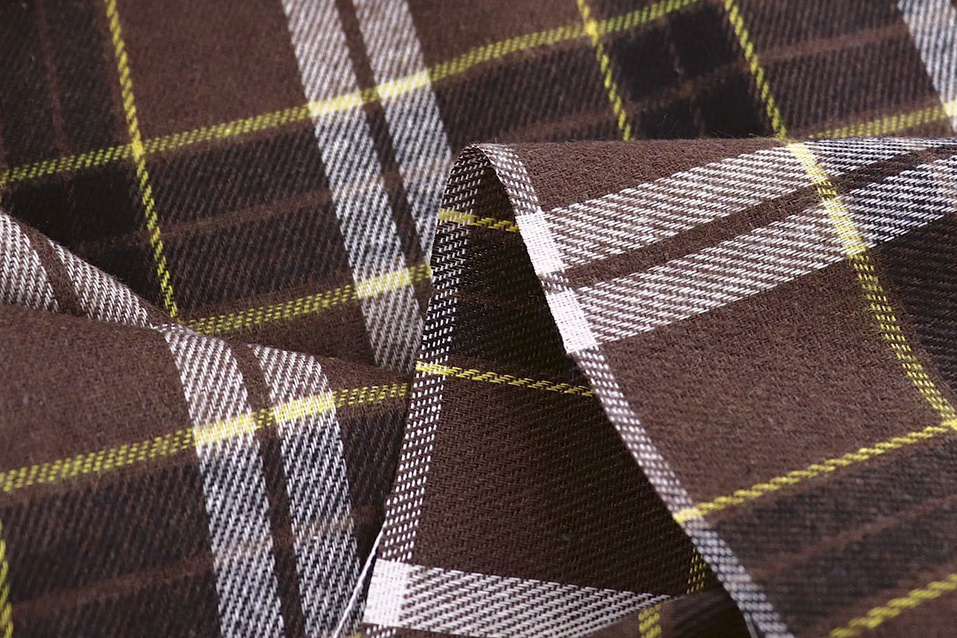 Рубашечная ткань принт/клетка бело-желтая на коричневом 1418-PY/D#14/C#1