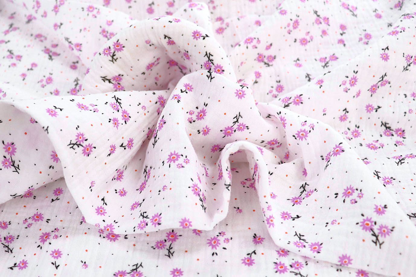 Муслин принт/цветы розовые на белом 1393-PY/D#6/C#3