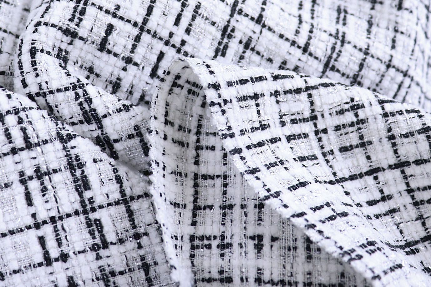 Пальтовая ткань "Шанель" принт/клетка черно-белая 1361-6536/C#3 (50311)