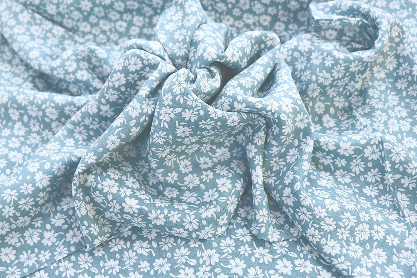Штапель принт/цветы белые на голубом 1374-PY/D#37/C#6