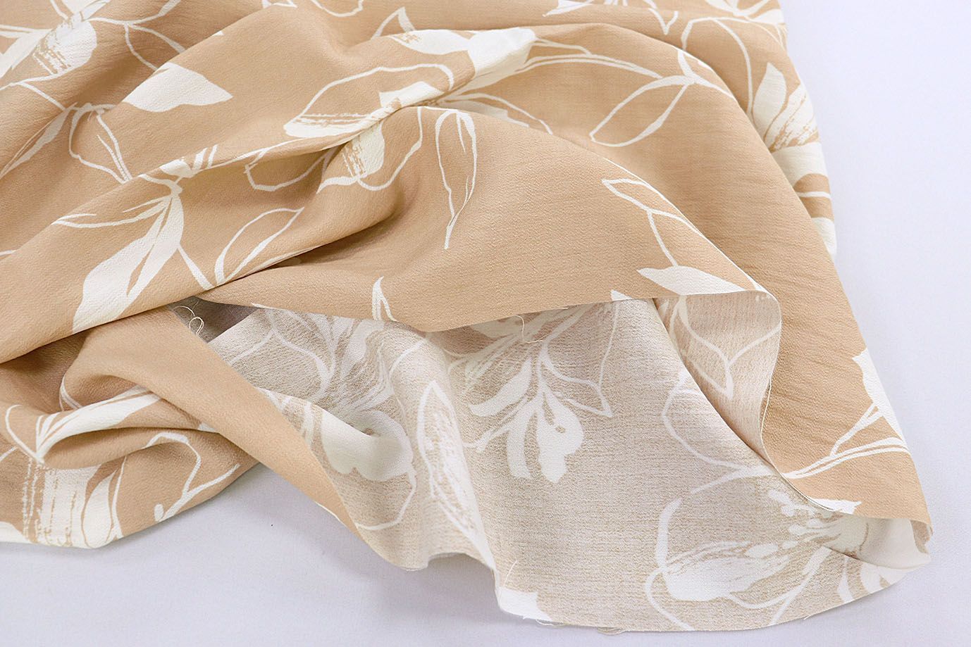 Лен БОХО принт/цветы белые на персиковом 3815-PY/D#2/C#5