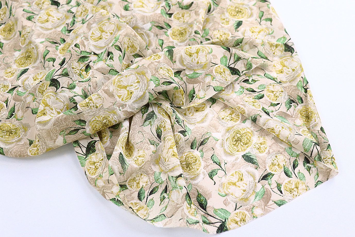 Шифон принт/розы желтые на бежевом 4247-PY/D#1/C#3