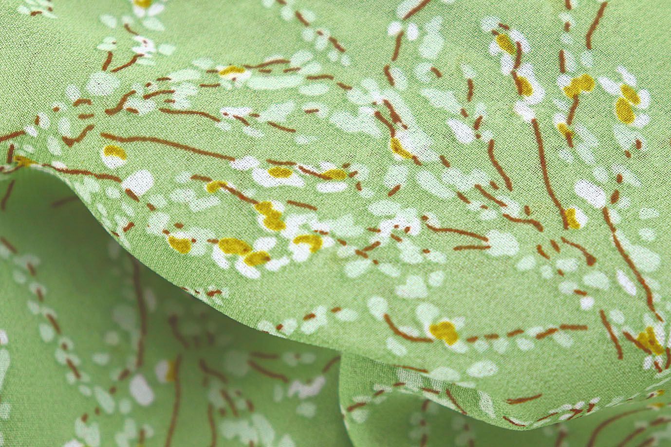 Шифон принт/цветы белые на светло-зеленом 3707-PY/D#16/C#1