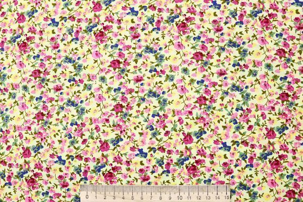 Штапель принт/цветы розово-зеленые на кремовом 4203-PY/D#79/C#1