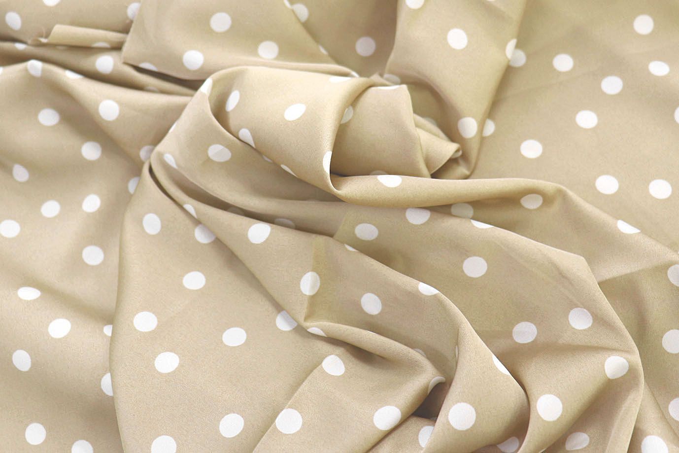 Сатин "Армани" принт/горох белый на бежевом 3999-PY/D#1/C#4