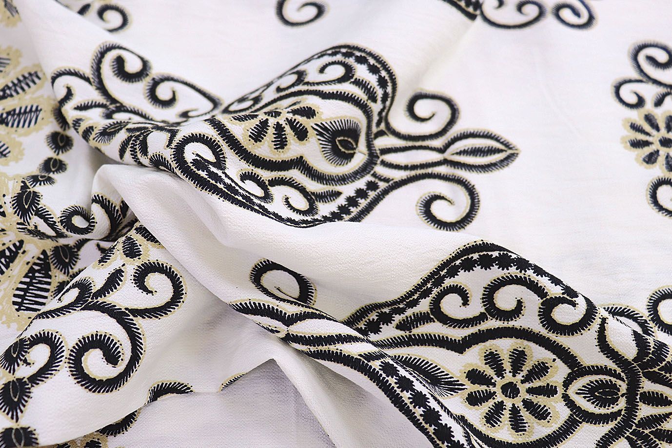 Лен БОХО принт/узор черно-бежевый на белом 3857-PY/D#3/C#3