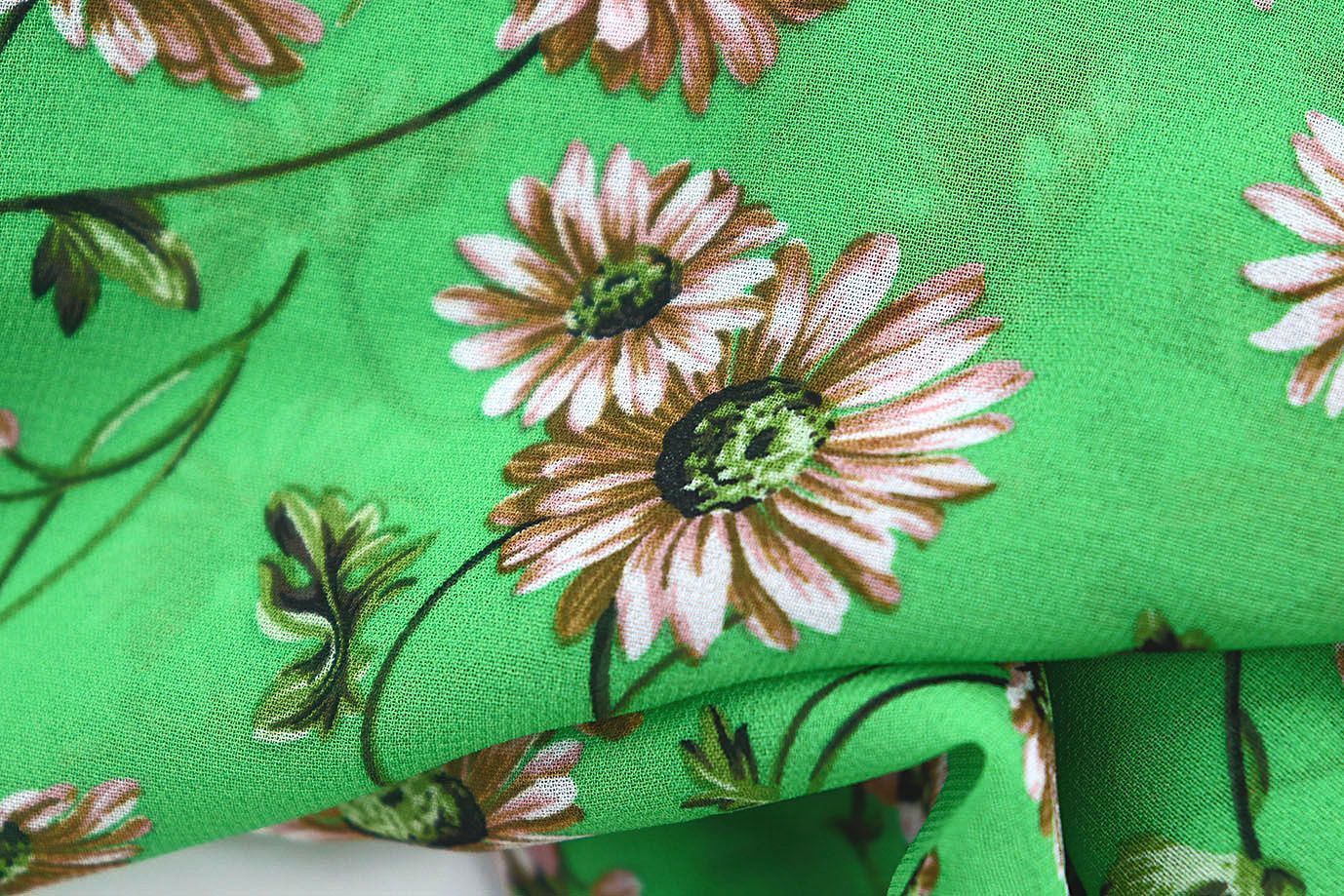 Шифон принт/цветы серо-белые на зеленом 3707-PY/D#56/C#3