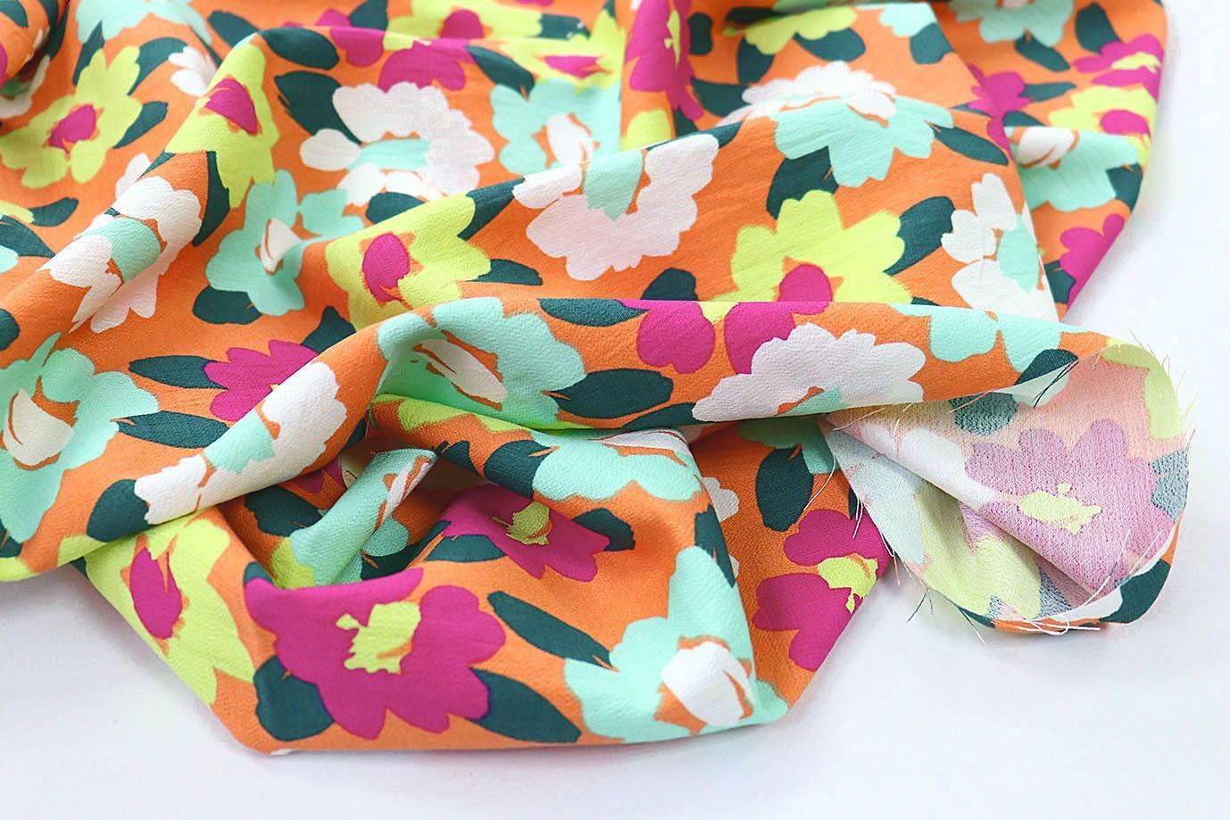 Лен БОХО принт/цветы на оранжевом 3383-PY/D#9763-130/C#1