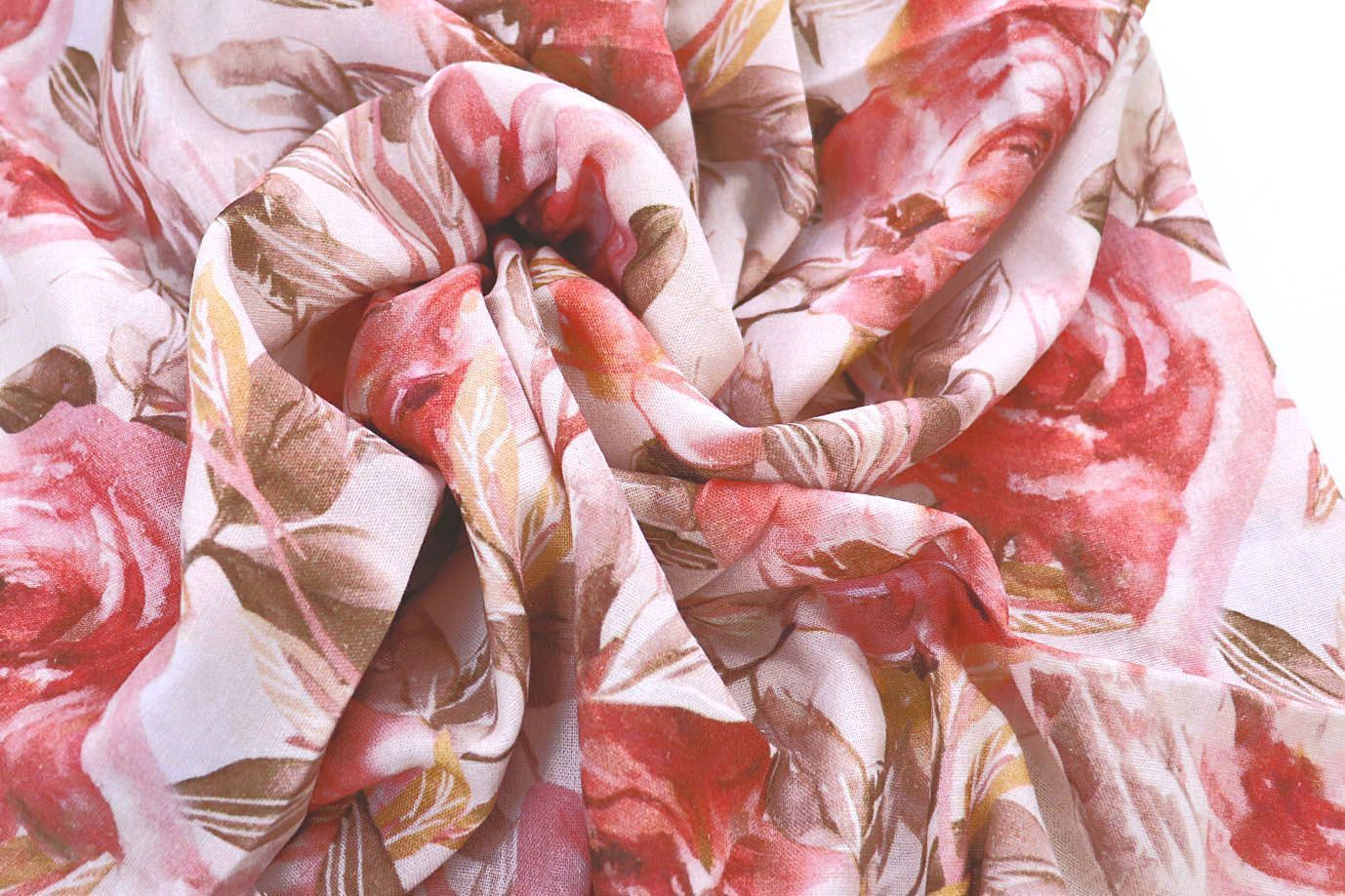 Лен принт/цветы розовые на белом 4076-PY/D#27/C#1