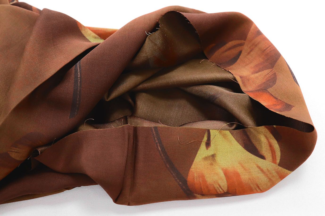 Сатин "Морокко" принт/цветы желто-оранжевые на коричневом 3888-PY/D#1/C#1