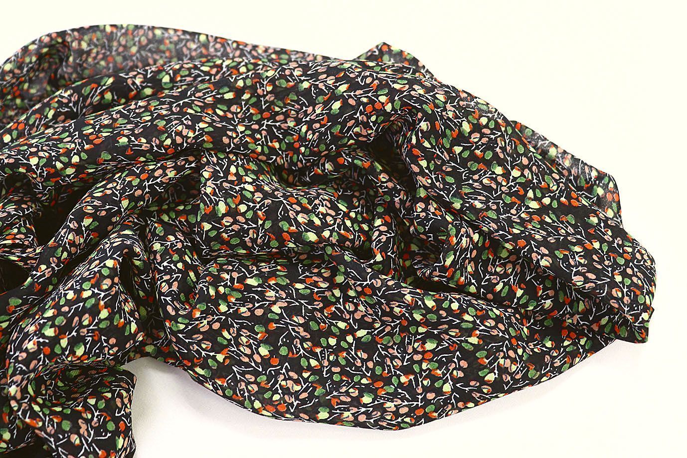 Шифон принт/цветы желто-красные на черном 3707-PY/D#23/C#1