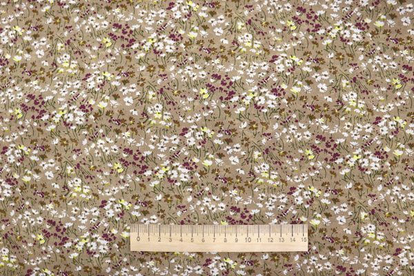 Шифон принт/цветы белые на светло-коричневом 3707-PY/D#51/C#2