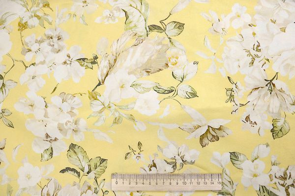 Штапель TENCEL принт/цветы молочно-бежевые на желтом 4114-PY/D#1/C#1