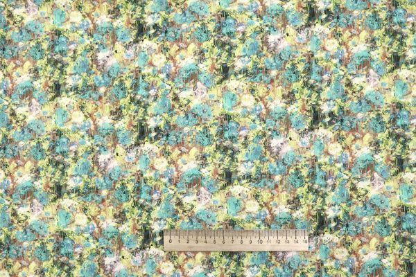 Штапель принт/цветы бирюзово-молочные на желтом 4205-PY/D#31/C#4