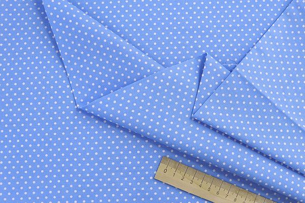 Хлопок "Поплин" стрейч принт/горох белый на светло-синем 3716-PY/D#2/C#2