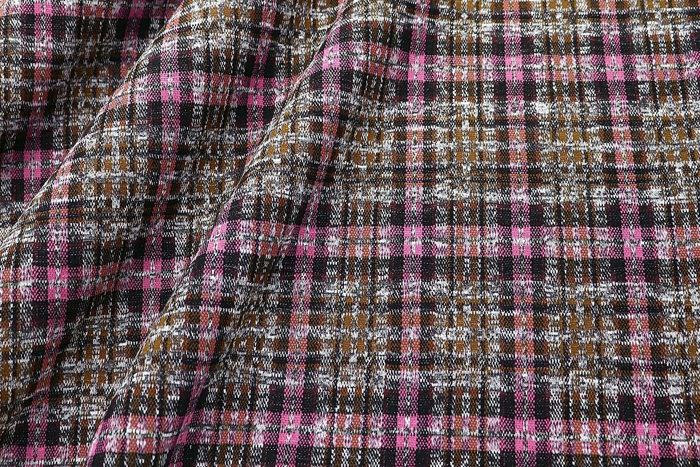 Трикотаж жаккард принт/клетка коричнево-розовая 3257-22-PY/D#11/C#1