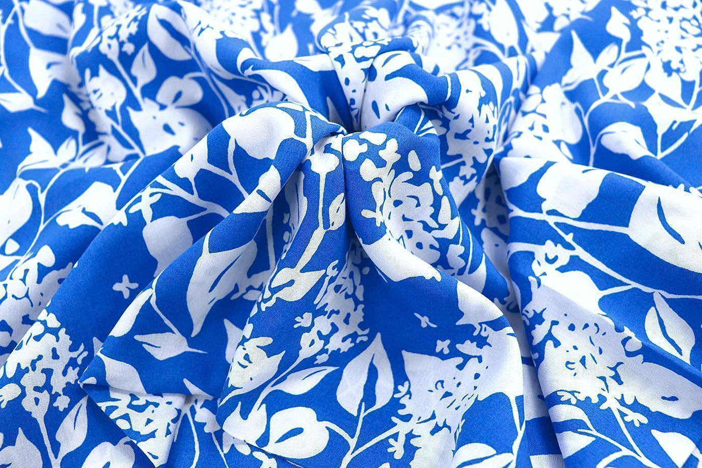 Штапель принт/цветы белые на синем 1374-PY/D#4/C#1