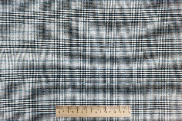 Костюмная ткань принт/клетка синяя на молочном 3232-PY/D#2 (DM1843)