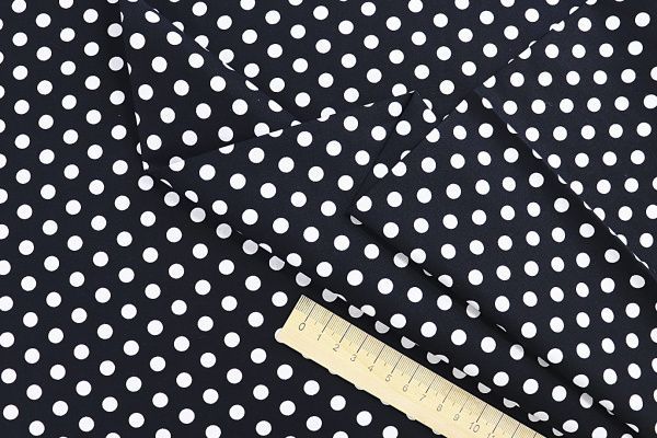 Хлопок "Поплин" стрейч принт/горох белый на черном 3716-PY/D#1/C#6