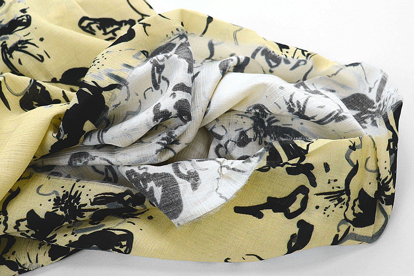 Лен "Медея" принт/цветы черные на желтом 4097-PY/D#9/C#1