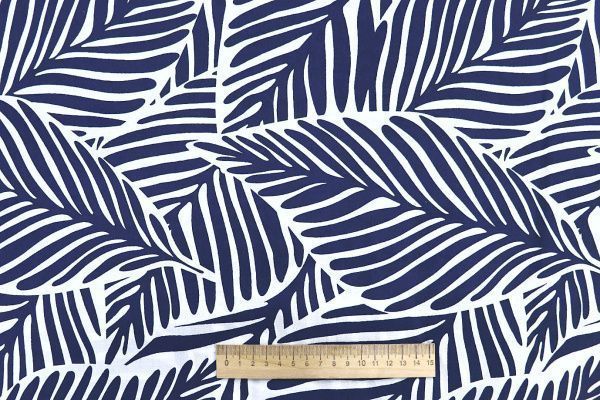 Штапель принт/листья темно-синие на белом 1374-PY/D#20/C#3