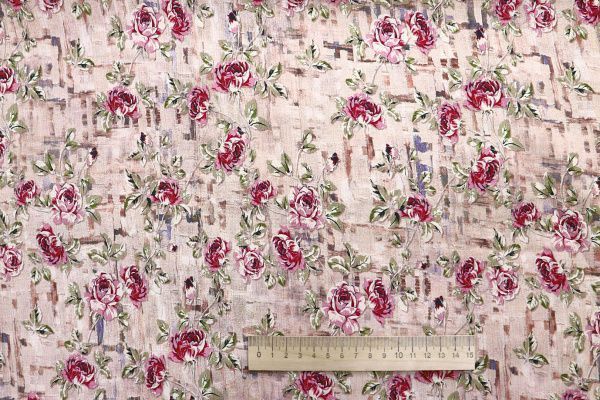 Лен "Медея" принт/цветы розовые на бежевом 4097-PY/D#1/C#1