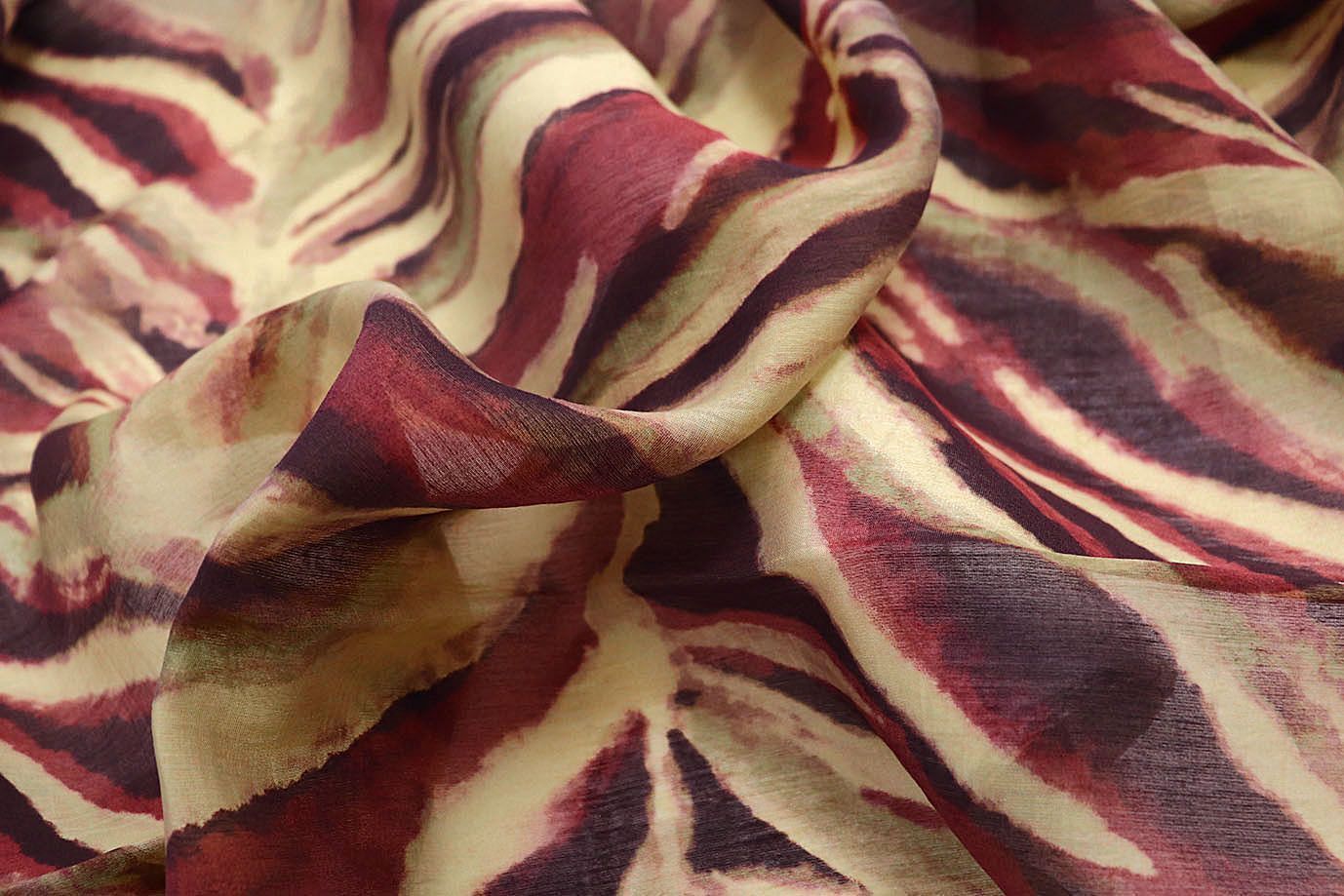 Органза принт/бежево-бордовый 3890-PY/D#1/C#2