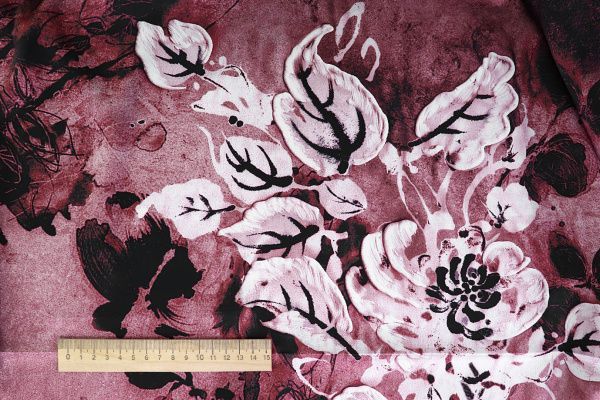 Шелк принт/цветы черно-белые на розовом 3881-PY/D#4/C#5