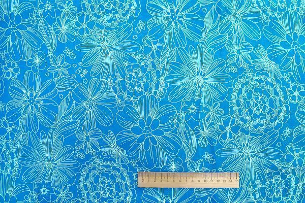 Штапель принт/цветы белые на синем 1374-PY/D#25/C#4