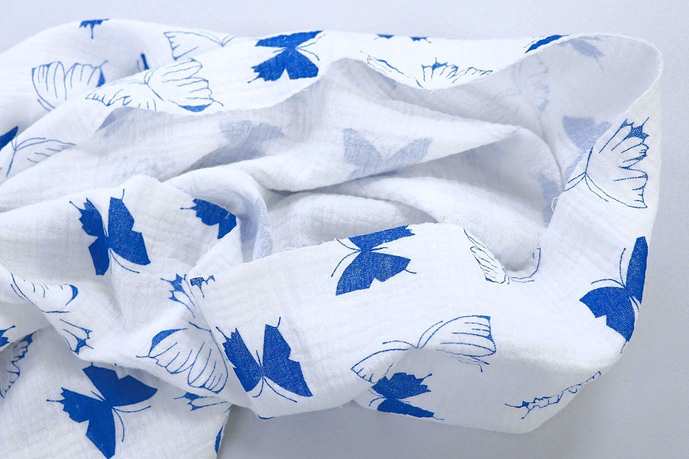 Муслин принт/бабочки синие на белом 1393-PY/D#12/C#4