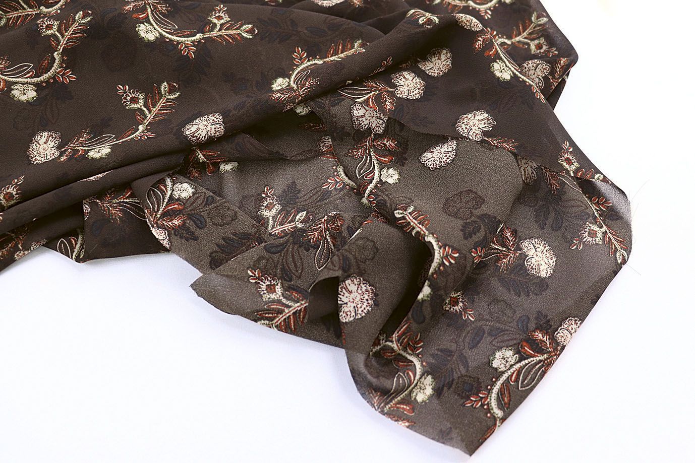 Шифон принт/цветы бежево-красные на коричневом 4247-PY/D#3/C#1