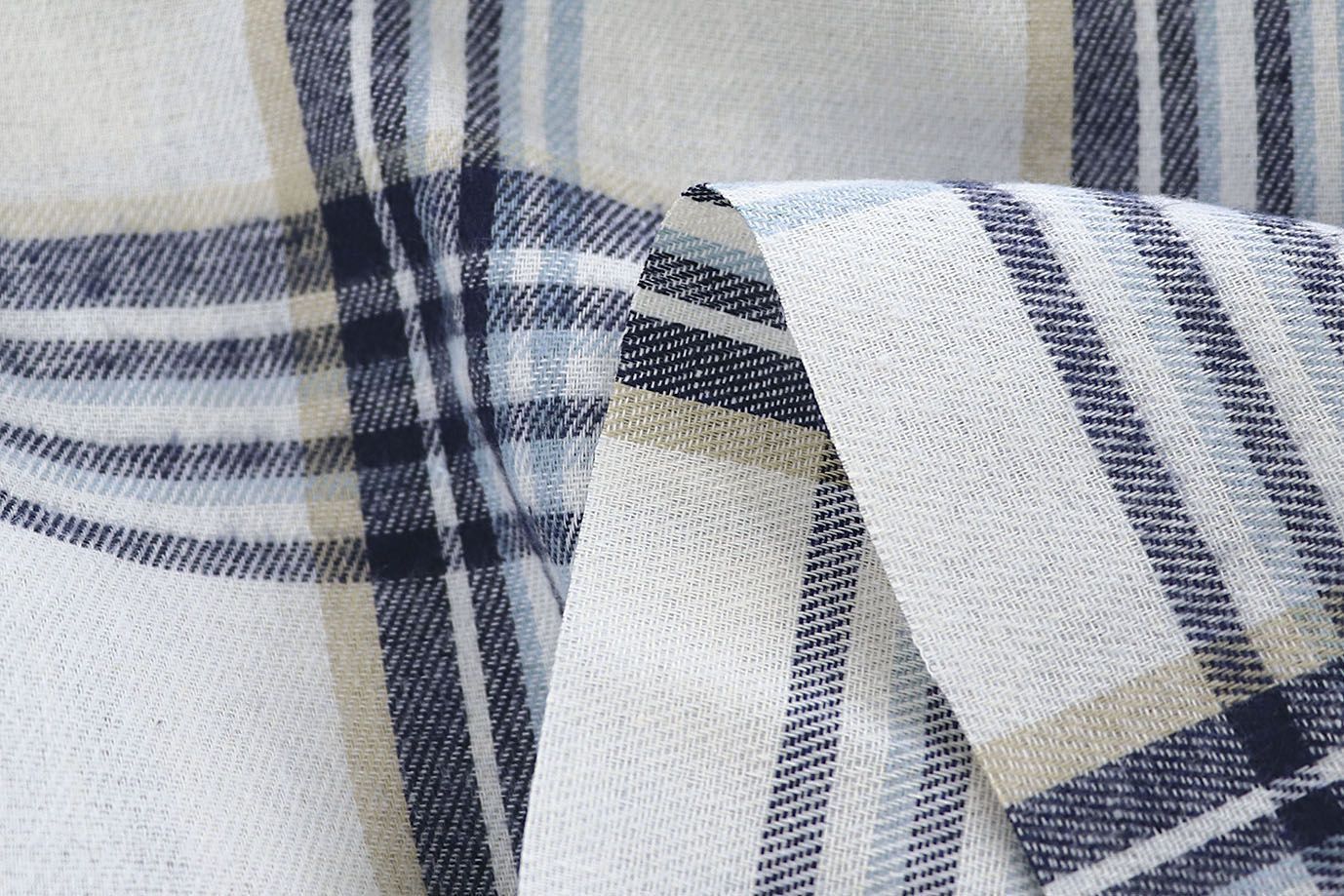 Рубашечная ткань принт/клетка синяя на молочном 1418-PY/D#5/C#1