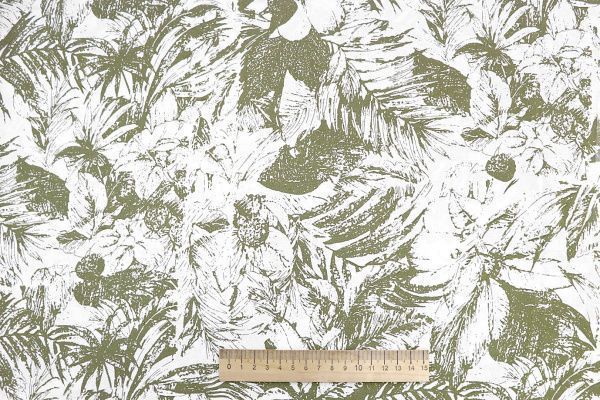 Штапель принт/листья зеленые на белом 3861-PY/D#19/C#1