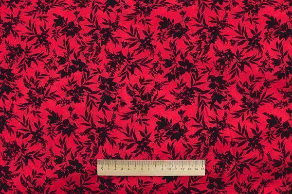 Штапель принт/цветы черные на красном 1374-PY/D#10/C#7