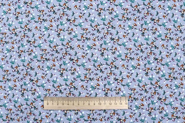 Штапель принт/цветы коричнево-зеленые на синем 4205-PY/D#11/C#4