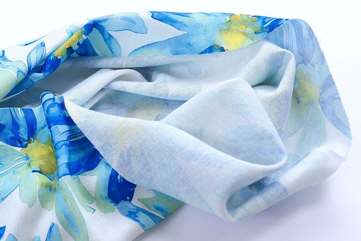 Лен принт/цветы сине-желтые на белом 4076-PY/D#26/C#1