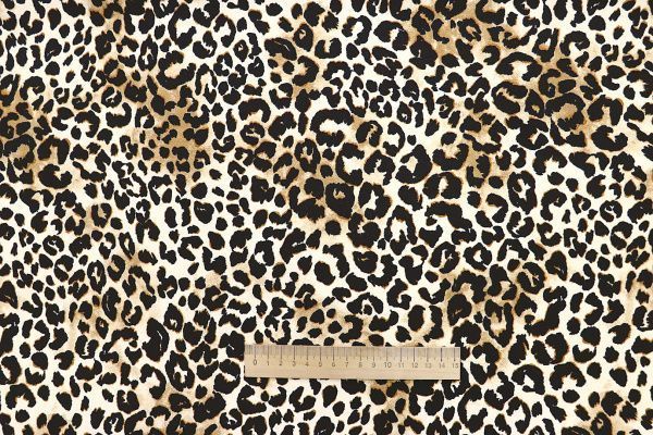 Костюмная ткань "Барби" стрейч принт/леопард черно-коричневый на молочном 3827-PY/D#1/C#1