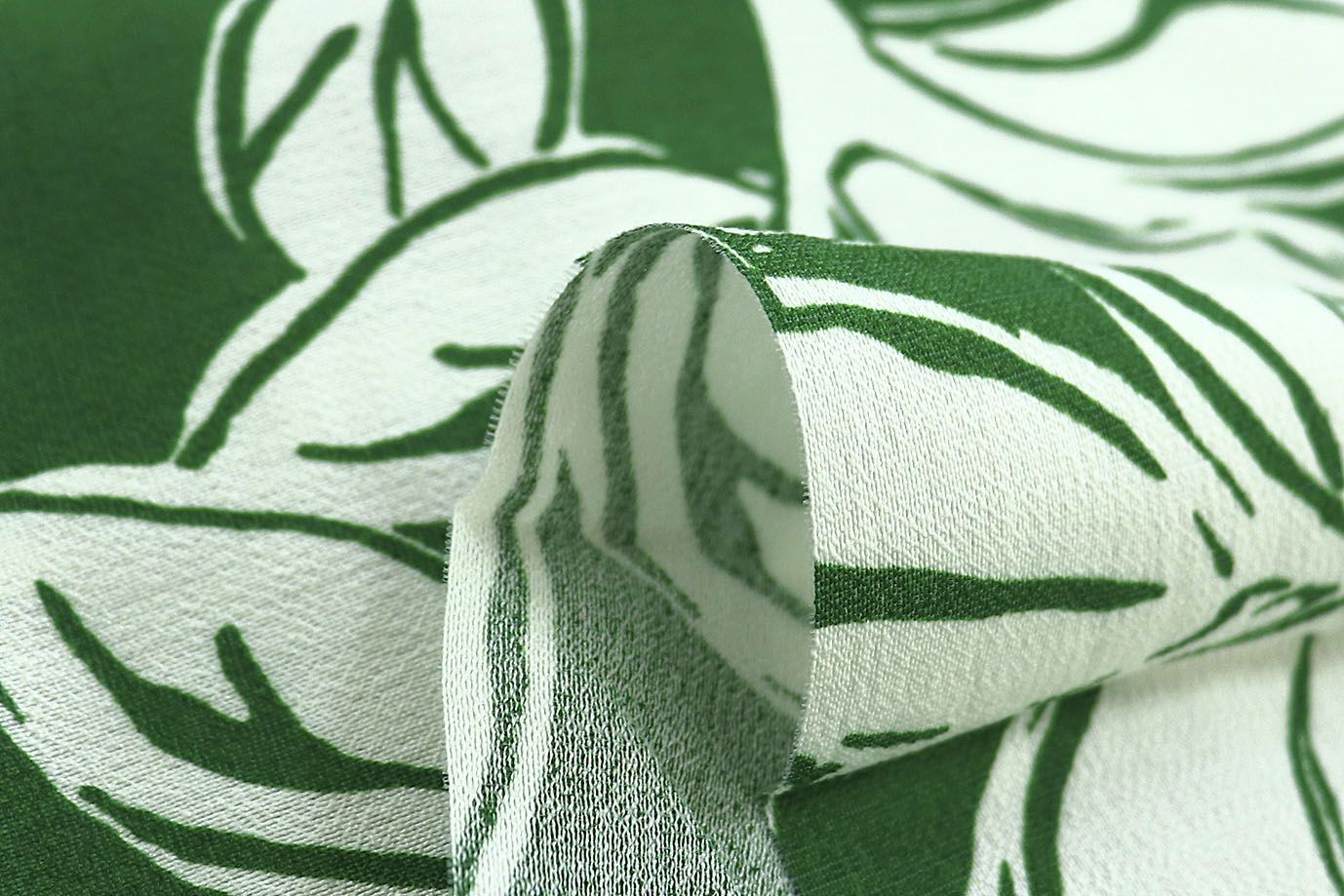 Лен БОХО принт/листья белые на темно-зеленом 3815-PY/D#1/C#6