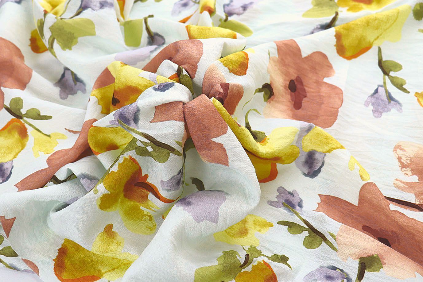 Лен БОХО принт/цветы желто-оранжевые на светло-зеленом 4079-PY/D#23/C#1