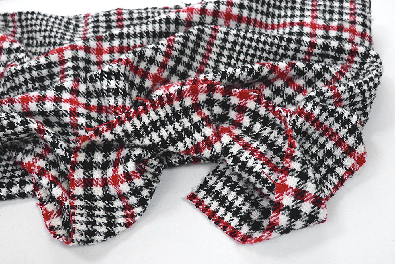 Пальтовая ткань "Клетка" принт/черно-красный на белом 360-219022/C#1