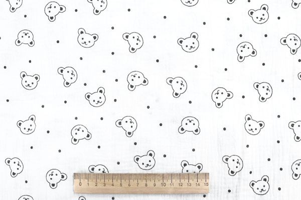 Муслин принт/мишки черно-белые на белом 1393-PY/D#19/C#1