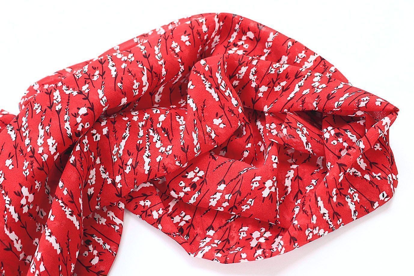 Шифон принт/цветы белые на красном 3707-PY/D#53/C#7