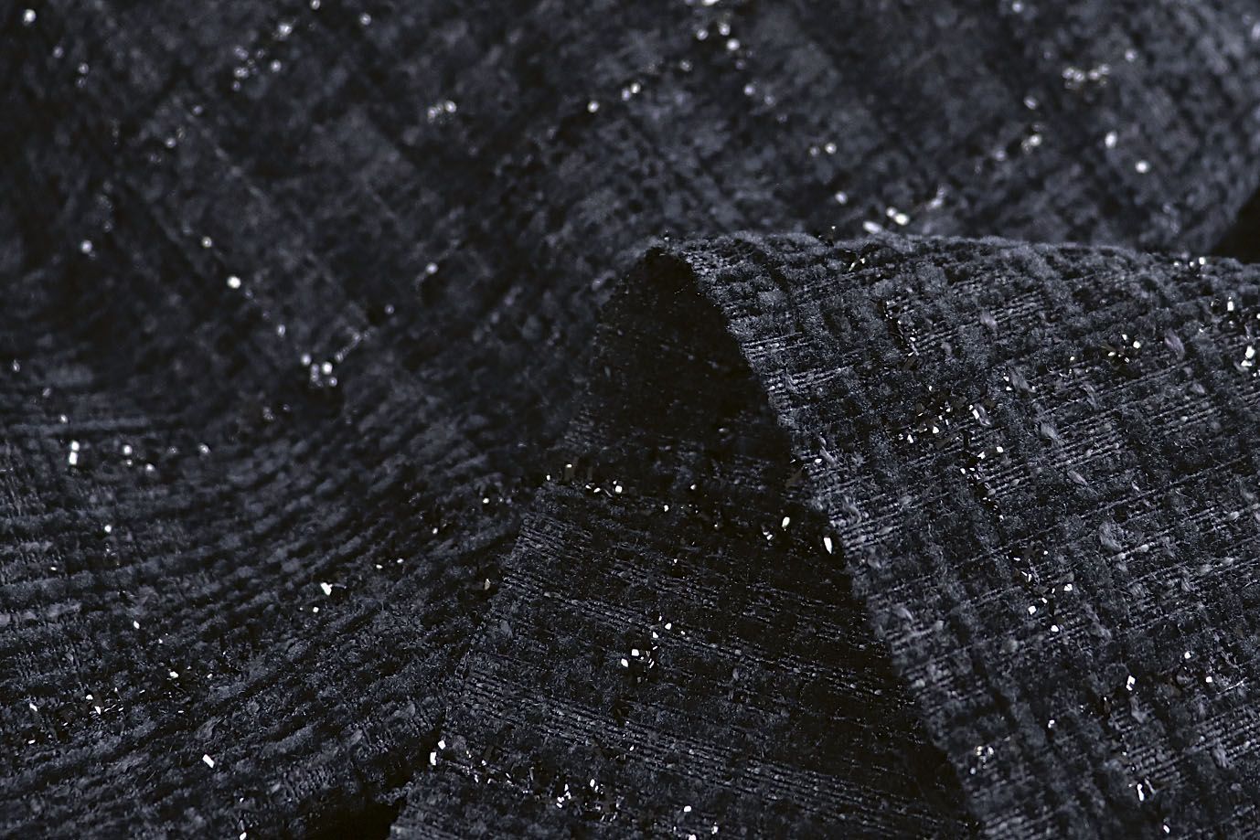Костюмная ткань "Шанель" с люрексом/черный AP50616/D#1361-6536/C#46