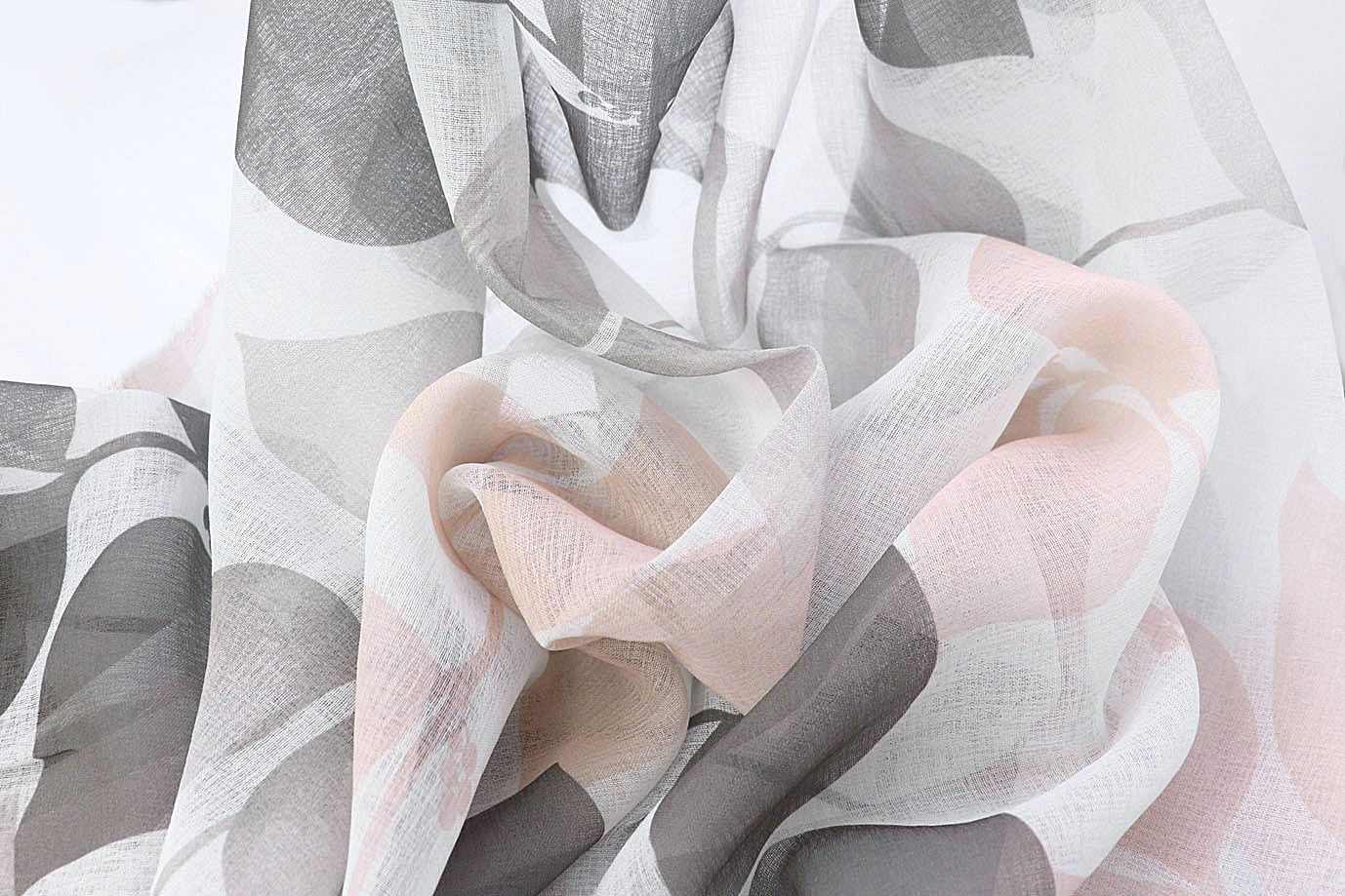 Тюль принт/листья серо-бежевые WBC23/C#8B