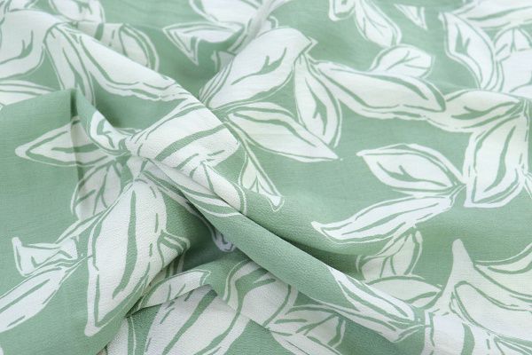 Лен БОХО принт/листья белые на мятном 3815-PY/D#1/C#9